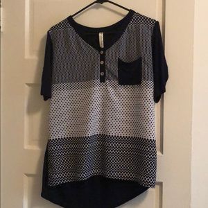 Navy & white patterned blouse